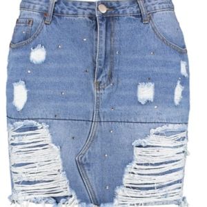 denim embellished skirt